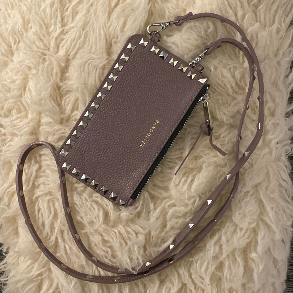 “Iris” leather Bandolier “Sarah” Pouch zip with studded strap LIKE NEW